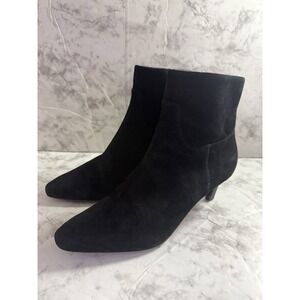 Veronica Beard Black Suede Pointed Toe Kitten Heel Ankle Booties Womens 6.5